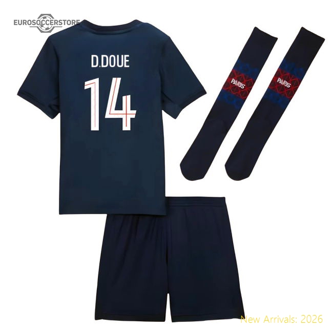 2025-2026 PSG Home Little Kids Mini Kit (D.Doue 14)-Vantage Point Soccer